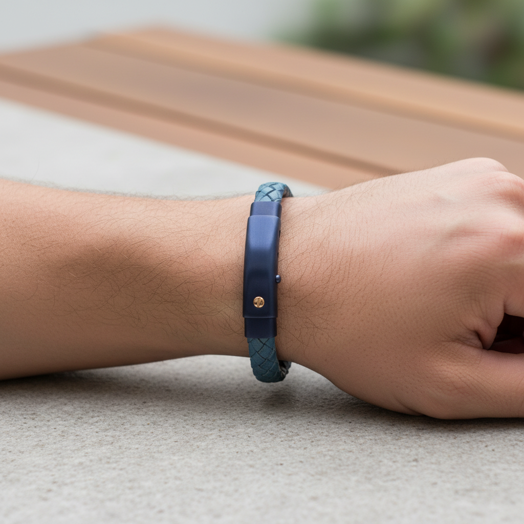 BRSTPE043E Blue Leather & Blue Steel Bracelet – TenoUSA