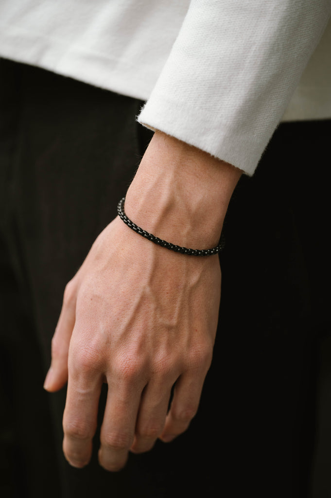 B-BOX02 Black Stainless Steel Adjustable Box Link Bracelet – TenoUSA